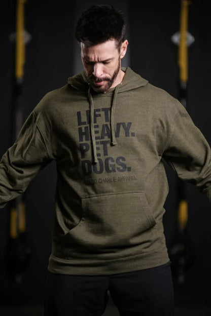 tango charlie - lift heavy pet dogs green hoodie on model