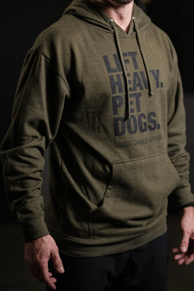 tango charlie - lift heavy pet dogs green pullover hoodie