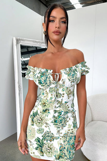 Maisie Dress - Green/White Floral
