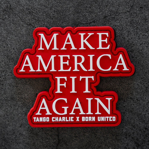 The Make America Fit Again - Patch by Tango Charlie Apparel is a 3-inch red 3D PVC patch with white text and Velcro backing, perfect for your gear.