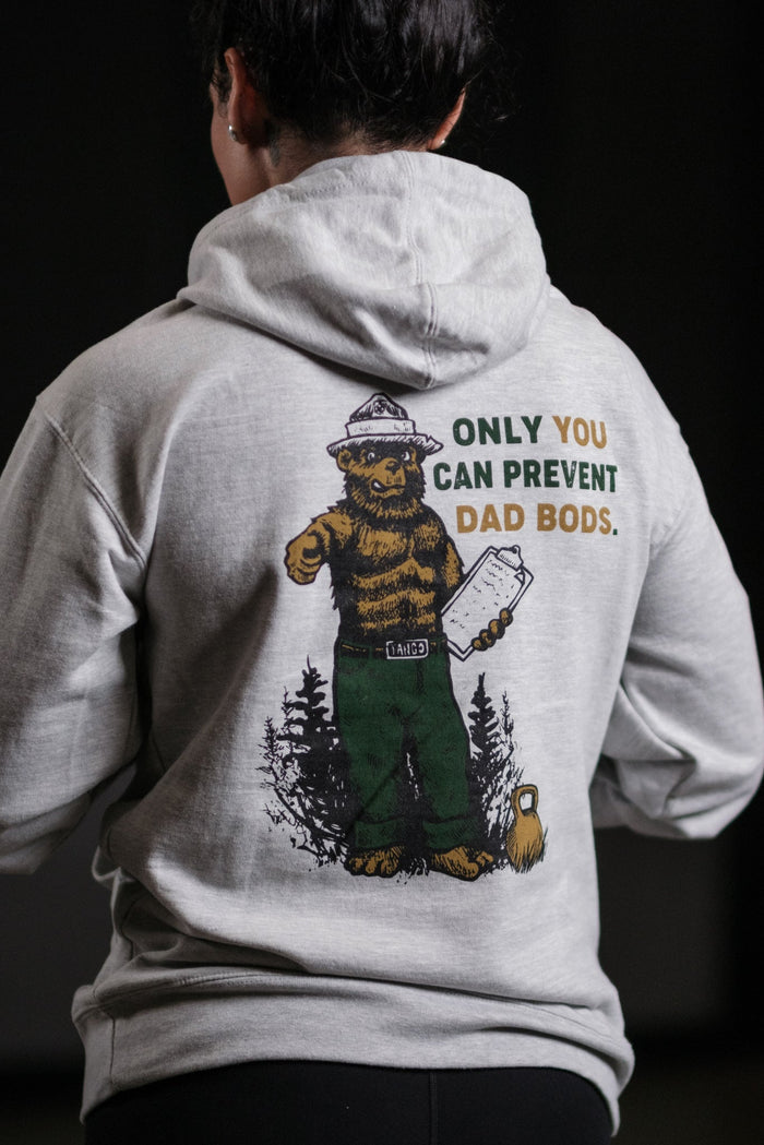 tango charlie - only you can prevent dad bod hoodie back on model