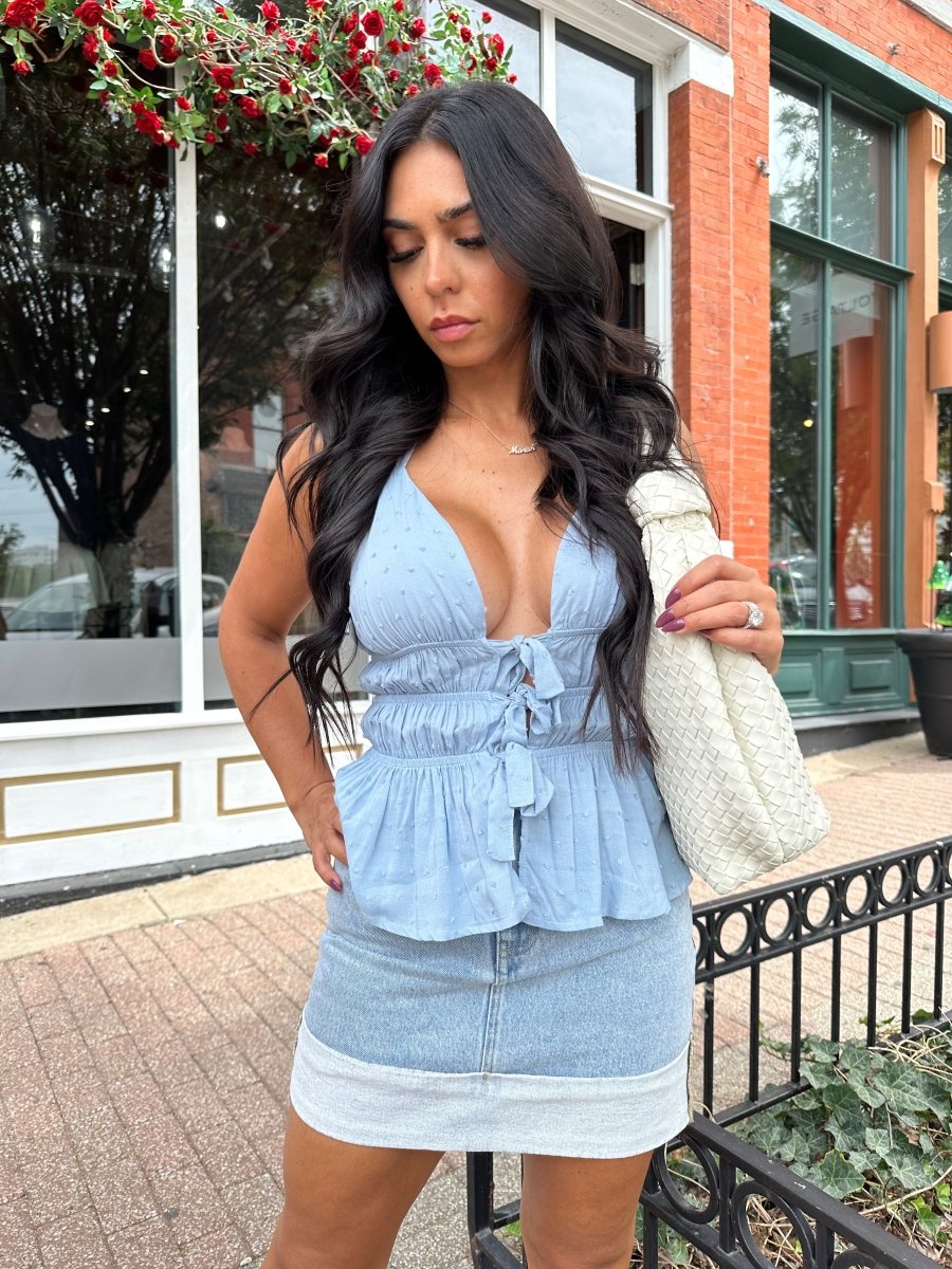 Romy Light Wash Cuffed Denim Mini Skirt