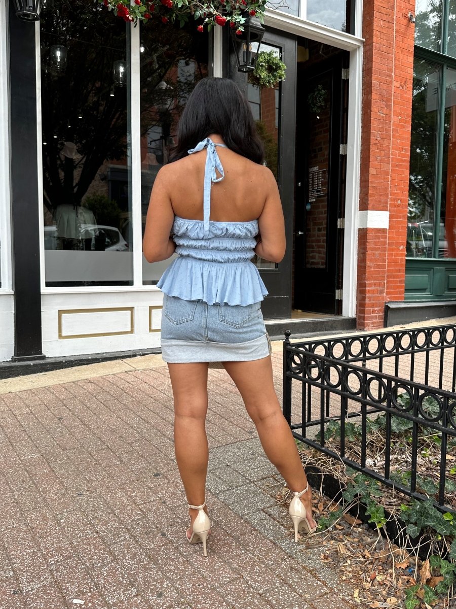 Romy Light Wash Cuffed Denim Mini Skirt