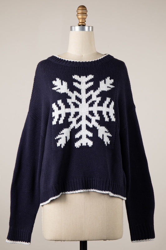 Snowflake Navy Oversized Pullover Sweater