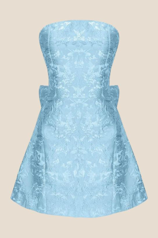 Strapless Blue Back Bow A-line Short Dress