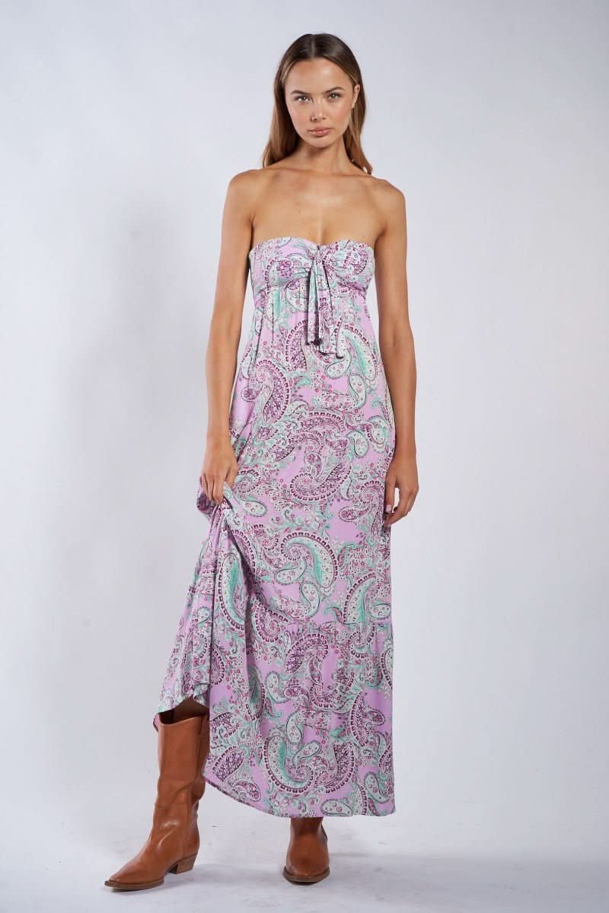 Selene Pink Paisley Floral Strapless Maxi Dress