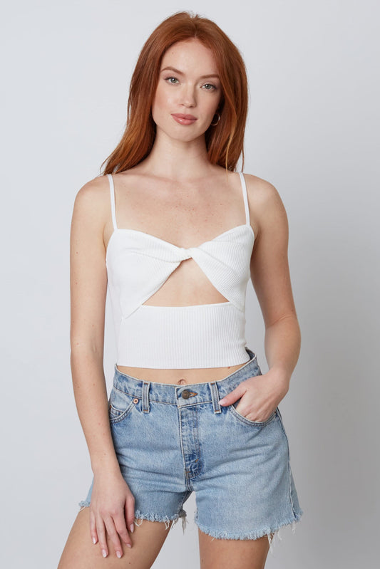 Rubbie White Twist-Front Cropped Sweater Tank